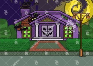 Halloween decorated house background in 16:9 aspect ratio. PNG - JPG and vector EPS file formats (infinitely scalable).