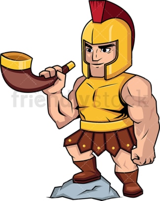 Roman soldier blowing a battle horn. PNG - JPG and vector EPS (infinitely scalable). Image isolated on transparent background.
