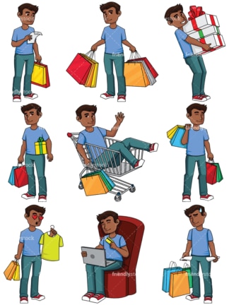 Black man shopping - Image isolated on transparent background. PNG