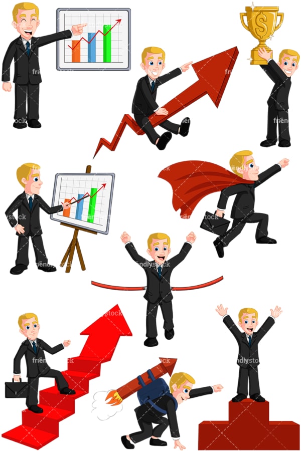 Happy Business Man Growth Chart Vector Cartoon Clipart - FriendlyStock