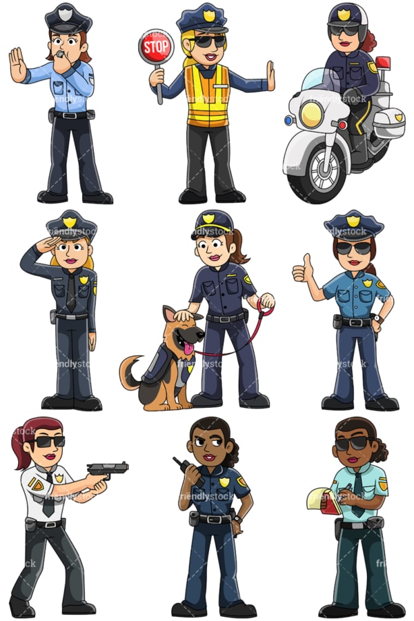 Female police officers - Images isolated on transparent background. PNG