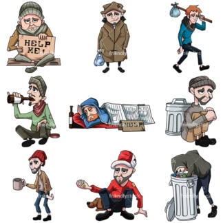 Homeless men. PNG - JPG and vector EPS file formats (infinitely scalable). Images isolated on transparent background.