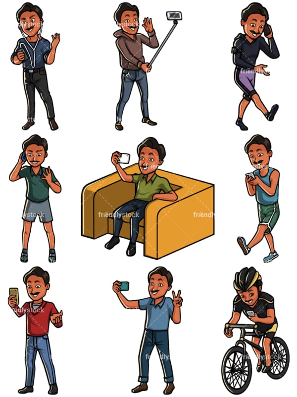 Indian man using mobile phones collection - Images isolated on white background. Transparent PNG and vector (infinitely scalable) EPS