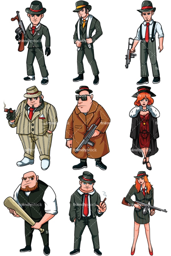 Mafia mobsters vector cartoon clipart - Images isolated on transparent background. PNG