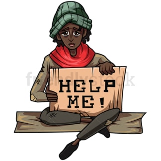 Homeless black woman help sign. PNG - JPG and vector EPS file formats (infinitely scalable). Image isolated on transparent background.