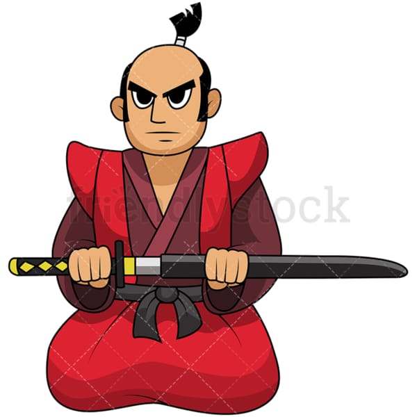 Japanese Samurai Kneeling Cartoon Vector Clipart - FriendlyStock
