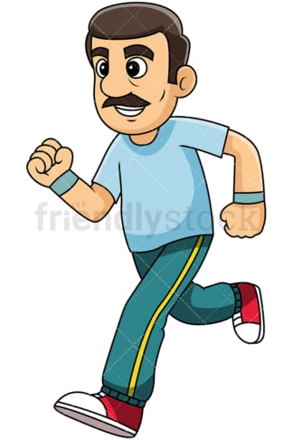 Mature man with mustache jogging - Image isolated on transparent background. PNG