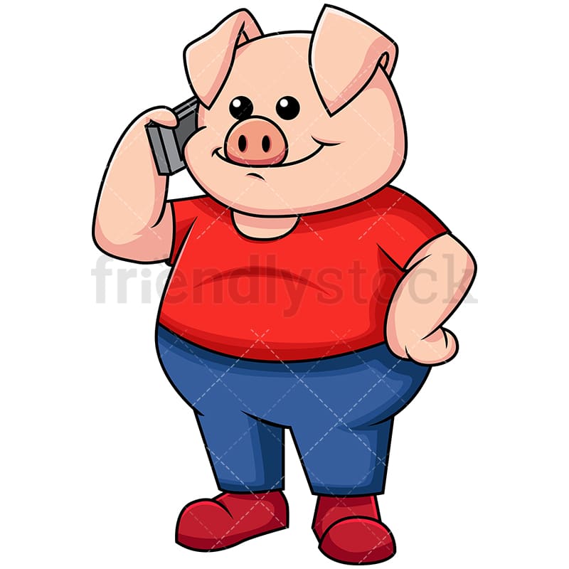 Pig Talking On Mobile Phone Vector Cartoon Clipart - FriendlyStock