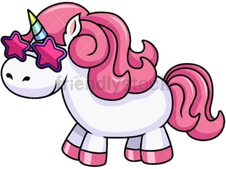 Unicorn with star-shaped sunglasses. PNG - JPG and vector EPS file formats (infinitely scalable). Image isolated on transparent background.