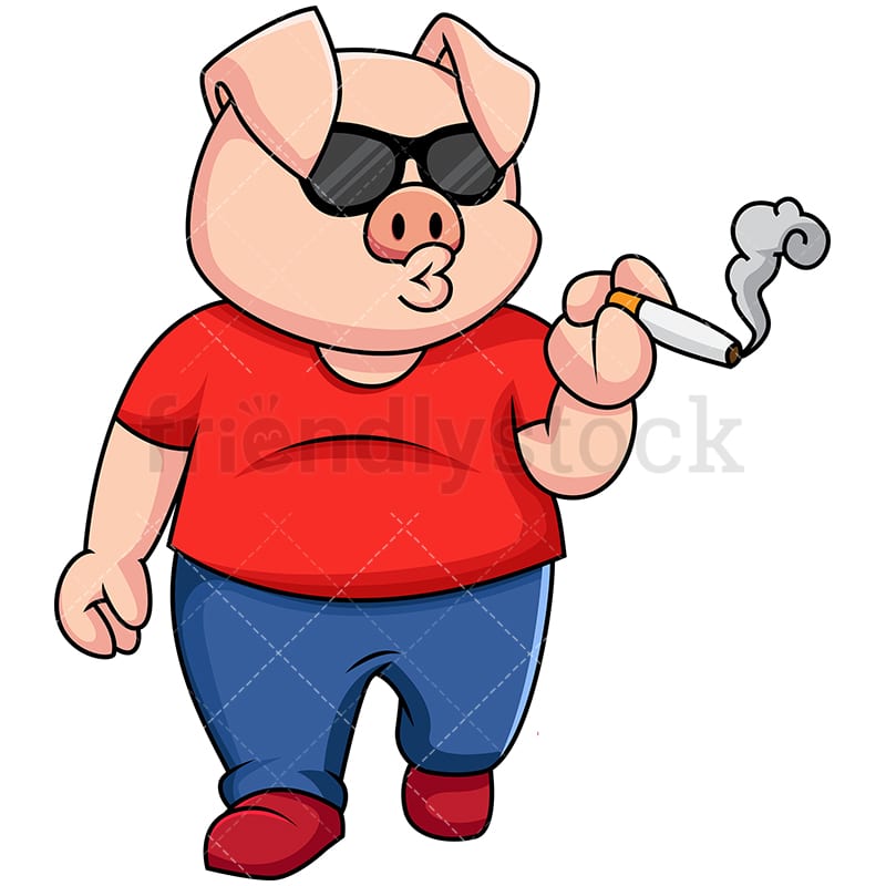 Badass Pig Smoking A Cigarette Vector Cartoon Clipart - FriendlyStock