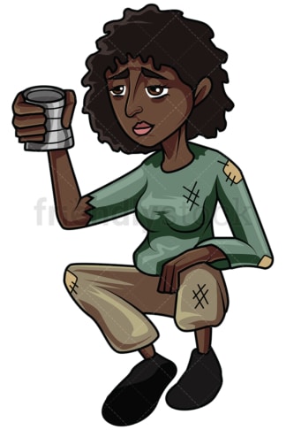 Black woman begging for money. PNG - JPG and vector EPS file formats (infinitely scalable). Image isolated on transparent background.