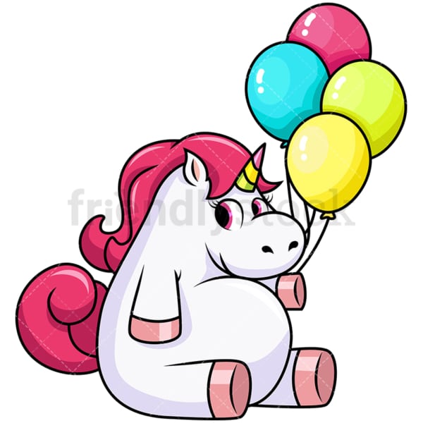 Cute unicorn holding balloons. PNG - JPG and vector EPS file formats (infinitely scalable). Image isolated on transparent background.