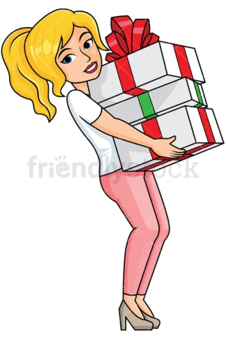 Woman holding presents in her lap - Image isolated on transparent background. PNG