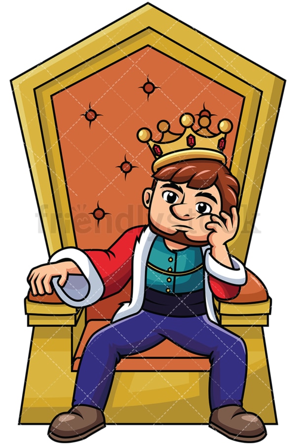 Young king sitting on throne thinking - Image isolated on transparent background. PNG