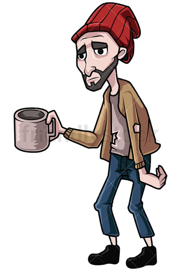 Homeless man begging for money. PNG - JPG and vector EPS file formats (infinitely scalable). Image isolated on transparent background.