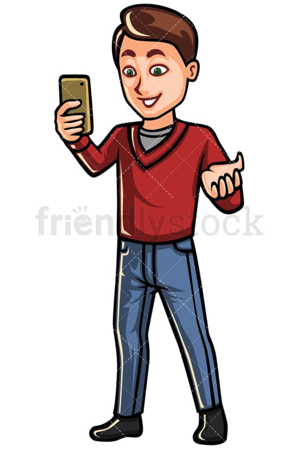 Man video chatting on mobile phone - Image isolated on white background. Transparent PNG and vector (infinitely scalable) EPS