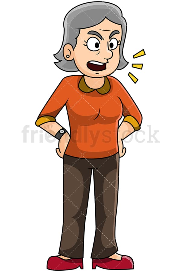 Angry mature woman talking - Image isolated on transparent background. PNG