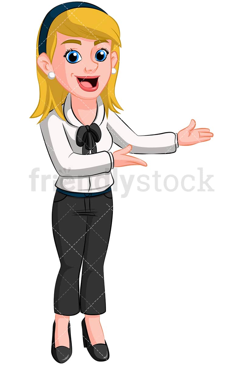 Business Woman Pointing Side Vector Cartoon Clipart - FriendlyStock