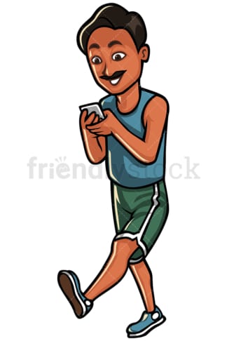 Indian man texting while walking - Image isolated on white background. Transparent PNG and vector (infinitely scalable) EPS