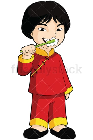 Asian boy brushing his teeth - Image isolated on transparent background. PNG