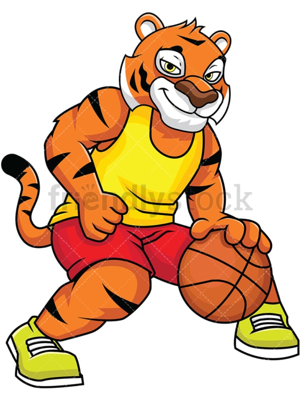 Bengal tiger mascot playing basketball - Image isolated on white background. Transparent PNG and vector (infinitely scalable) EPS