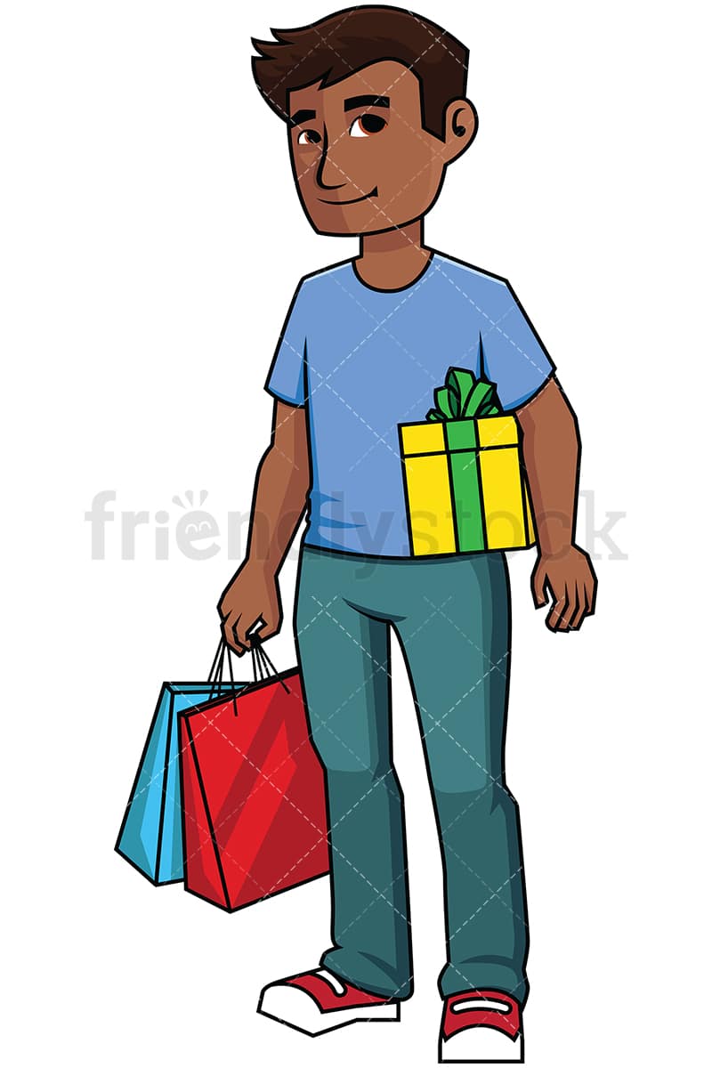 Black Man With Shopping Bags And Present Vector Cartoon Clipart -  FriendlyStock