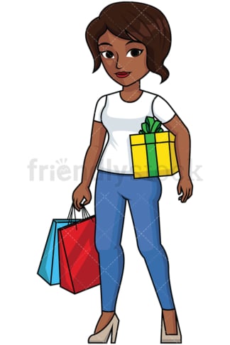 Black woman holding gift wrapped present - Image isolated on transparent background. PNG