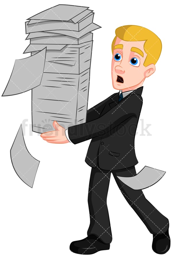 Business man carrying paper stack - Image isolated on transparent background. PNG