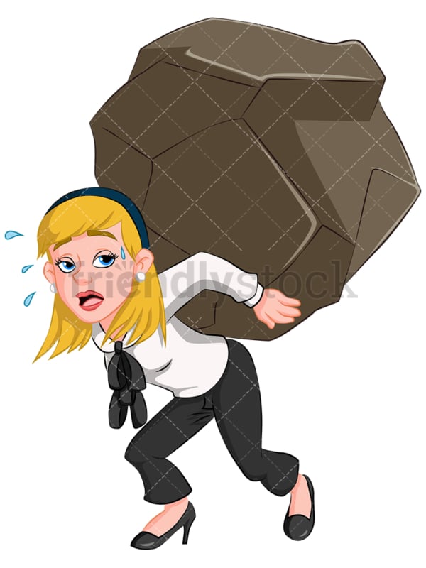 Business woman carrying heavy weight - Image isolated on transparent background. PNG