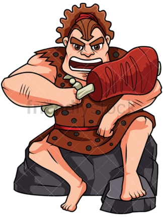 Caveman Eating A Huge Chunk Of Raw Meat - Image isolated on white background. Transparent PNG and vector (infinitely scalable) EPS