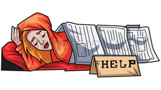 Homeless woman sleeps under newspapers. PNG - JPG and vector EPS file formats (infinitely scalable). Image isolated on transparent background.