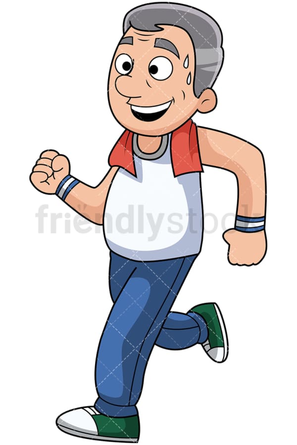 Mature man jogging and sweating - Image isolated on transparent background. PNG