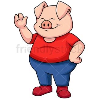 Pig waving hello and smiling - Image isolated on transparent background. PNG