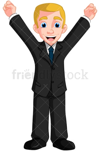 Winning business man cheering - Image isolated on transparent background. PNG