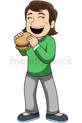 Woman eating hamburger - Image isolated on transparent background. PNG