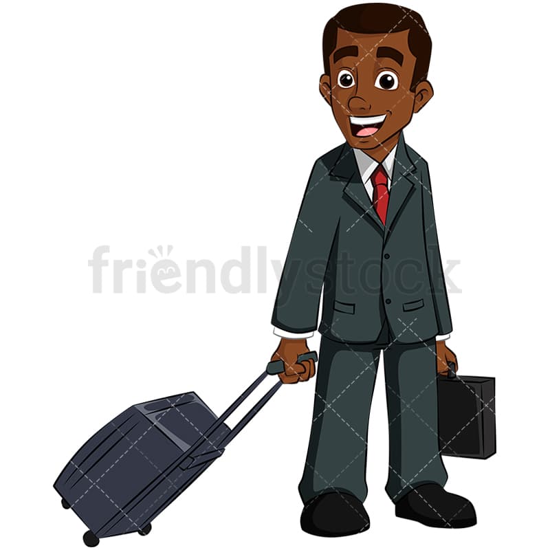 Black Business Man Traveling Vector Cartoon Clipart - FriendlyStock