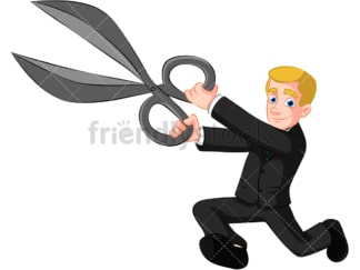 Business man holding scissors - Image isolated on transparent background. PNG