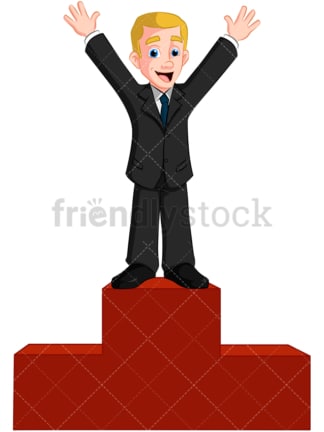 Business man on winner pedestal - Image isolated on transparent background. PNG