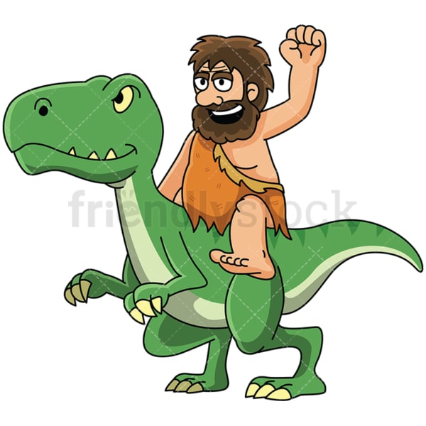 Caveman riding a tamed t-rex dinosaur - Image isolated on white background. Transparent PNG and vector (infinitely scalable) EPS