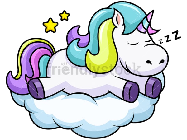 Cute Unicorn Sleeping On A Cloud Vector Cartoon Clipart - FriendlyStock