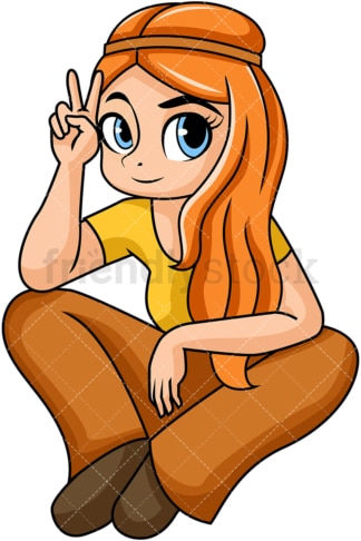 Female flower child peace sign. PNG - JPG and vector EPS file formats (infinitely scalable). Image isolated on transparent background.