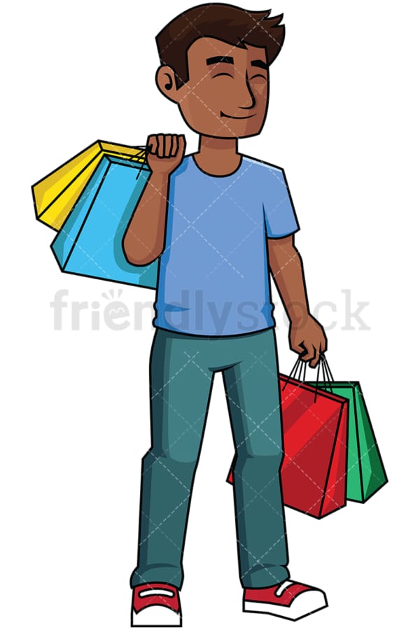 Happy black man satisfied after shopping - Image isolated on transparent background. PNG