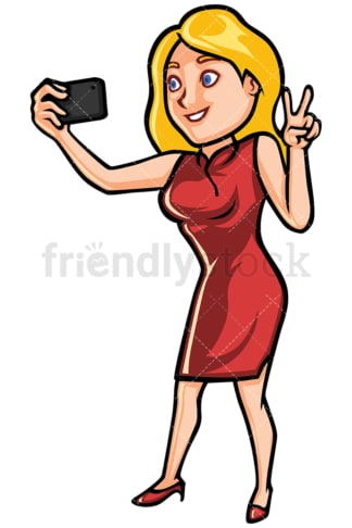Woman taking selfie with mobile phone - Image isolated on white background. Transparent PNG and vector (infinitely scalable) EPS