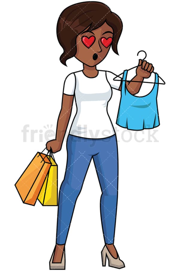 Black woman heart eyes while shopping - Image isolated on transparent background. PNG