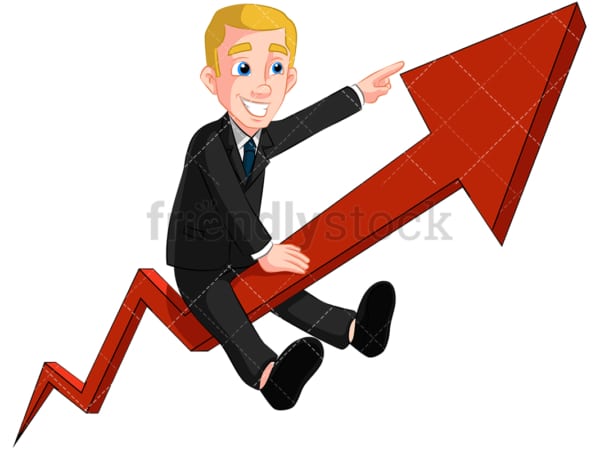 Business Man On Growth Arrow Vector Cartoon Clipart - FriendlyStock