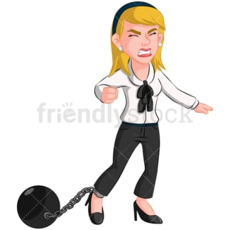 Business woman wearing ball and chain - Image isolated on transparent background. PNG