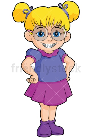Little girl wearing braces - Image isolated on transparent background. PNG