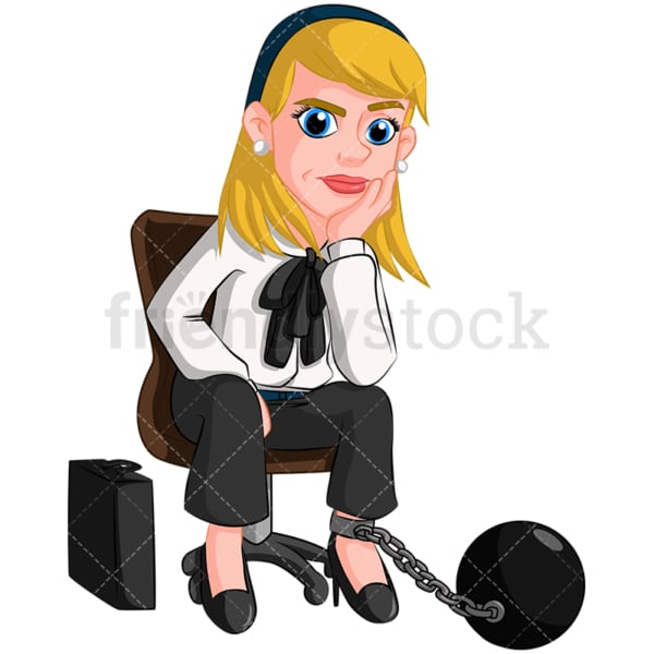 Business woman stuck and chained - Image isolated on transparent background. PNG