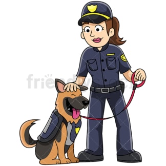 K9 female police officer petting dog - Image isolated on transparent background. PNG