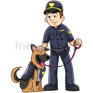 K9 male police officer petting dog - Image isolated on transparent background. PNG